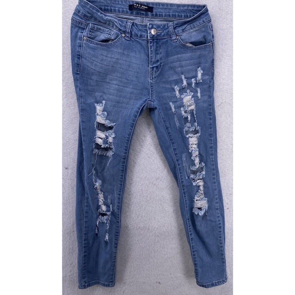 WAX Jean Los Angeles Distressed Skinny Jeans Women 9 Measures 28x27 Rip Shredded - Picture 5 of 11